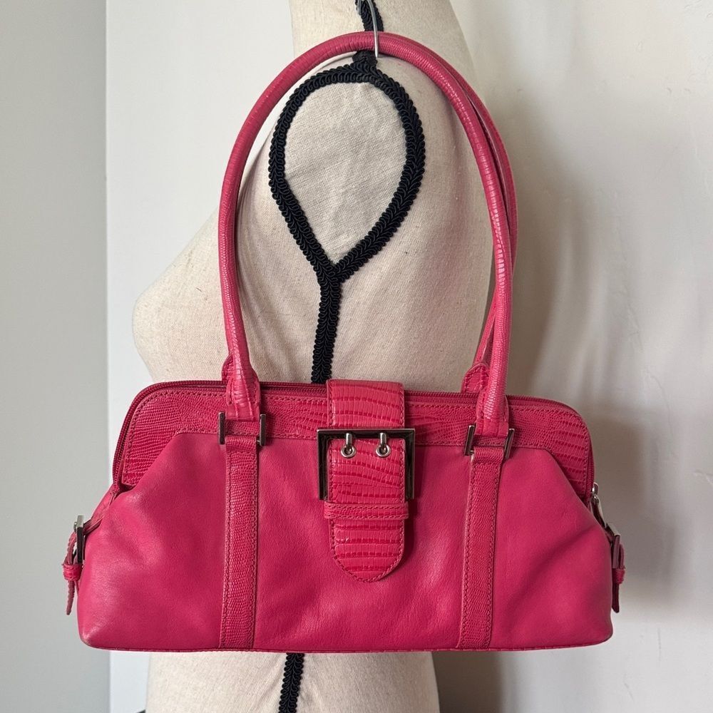 Preston & York Y2K Cute Pink Leather Handbag Shoulder Bag Satchel Buckle Accent